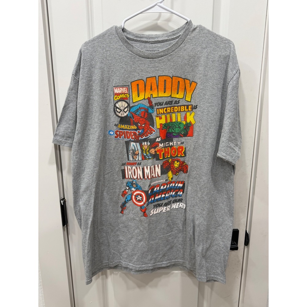 Marvel Comics Daddy Super Hero T‎ Shirt Mens XL Gray Avengers Father's Day Tee